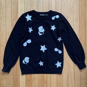 KARL LAGERFELD PARIS Black Sweater with Iconic Karl Face & Star Print